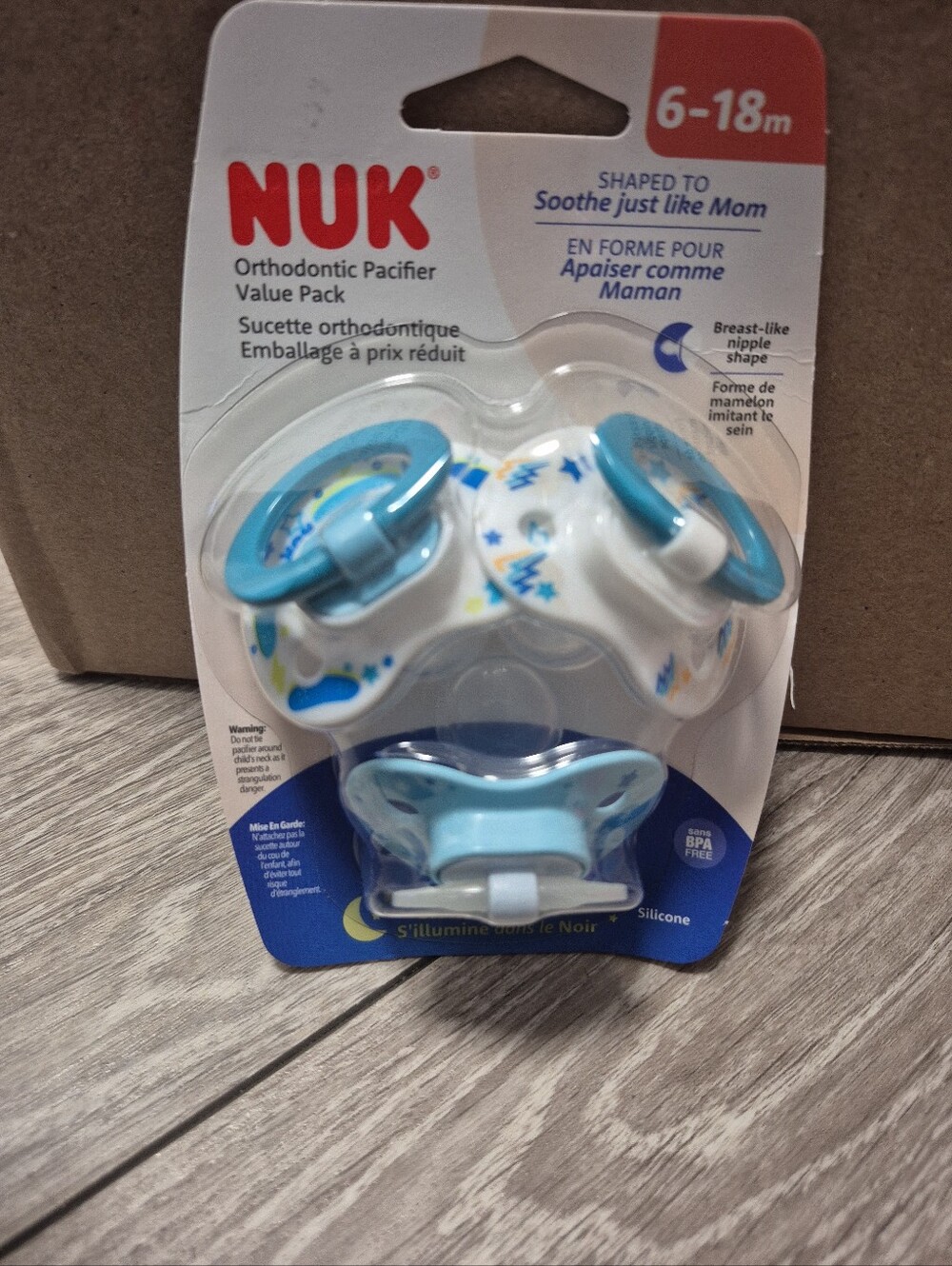 NUK Orthodontic Pacifier Value Pack 6-18M Blue NEW Glows In The Dark